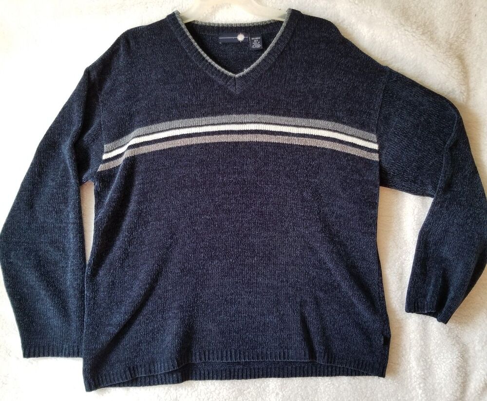 Vintage Xtreme Gear SPORT Sweater XLT Korea Navy Striped Acrylic
